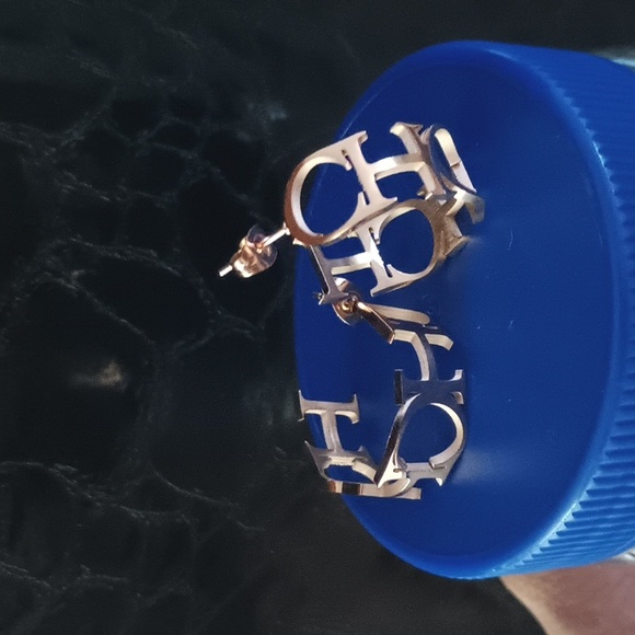 🆕 STAINLESS STEEL CH Logo Heart ROSE TONE  Hoop Earrings - Picture 9 of 10